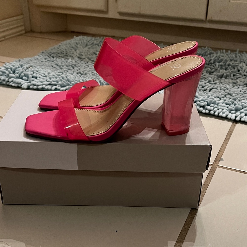 BP Pink Heeled Sandals with Chunky Block Heel